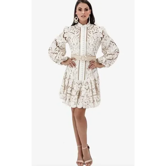 Zimmermann Edie Button Down Short Dress Embroidered Lace Mini Belted 0 US 4 - Picture 2 of 16